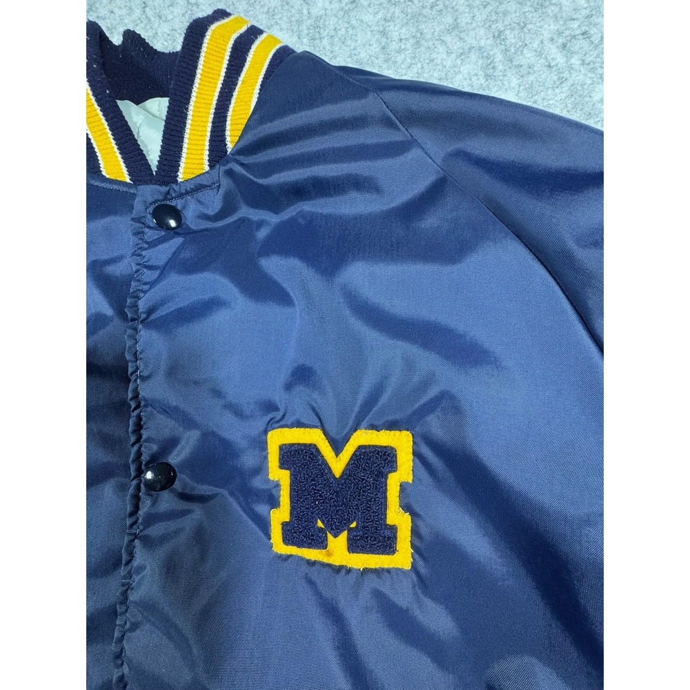 Vintage Michigan Wolverines Jacket Mens 2XL Blue DeLONG Nylon Varsity Snap USA - Picture 3 of 8